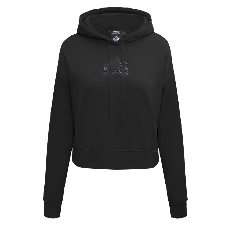 NHL COLORADO AVALANCHE NEUTRAL WOMEN'S CROPPED PO HOODIE (BLACK) Hoodie with Applique Textured Unique NHL COLORADO AVALANCHE NEUTRAL WOMEN'S CROPPED PO HOODIE (BLACK) Hoodie with Applique Textured Unique