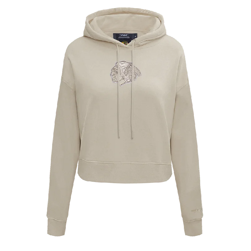 NHL CHICAGO BLACKHAWKS NEUTRAL WOMEN'S CROPPED PO HOODIE (TAUPE) Hoodie with Zipper Versatile Modern NHL CHICAGO BLACKHAWKS NEUTRAL WOMEN'S CROPPED PO HOODIE (TAUPE) Hoodie with Zipper Versatile Modern