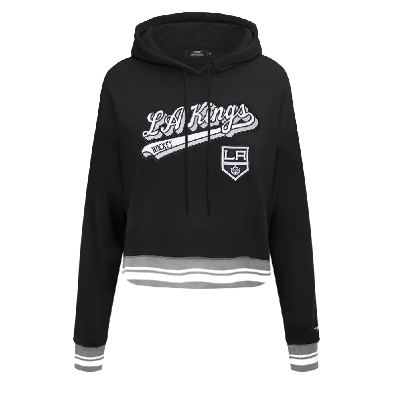 NHL LOS ANGELES KINGS SCRIPT TAIL WOMEN'S RIB FLC CROPPED PO HOODIE (BLACK/GRAY) Hoodie with Exposed Zipper Edgy Industrial NHL LOS ANGELES KINGS SCRIPT TAIL WOMEN'S RIB FLC CROPPED PO HOODIE (BLACK/GRAY) Hoodie with Exposed Zipper Edgy Industrial