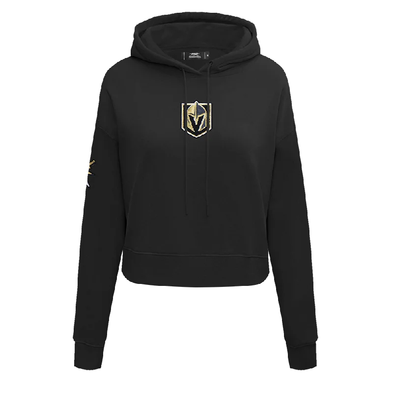 NHL VEGAS GOLDEN KNIGHTS CLASSIC WOMEN'S FLC CROPPED PO HOODIE (BLACK) Hoodie with Reflective Safety Nightwear NHL VEGAS GOLDEN KNIGHTS CLASSIC WOMEN'S FLC CROPPED PO HOODIE (BLACK) Hoodie with Reflective Safety Nightwear
