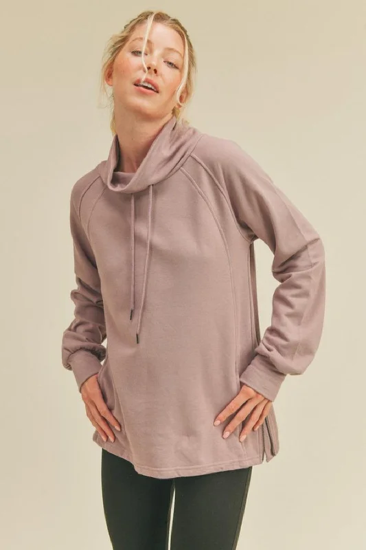 Kimberly C Drawstring Side Zip Sweatshirt Hoodie with Hem Frayed Vintage Worn