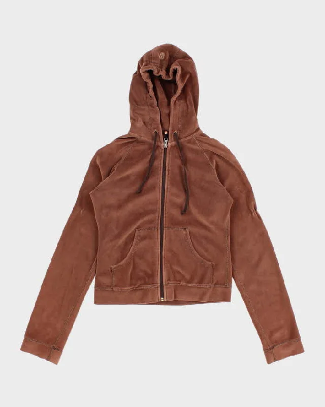 Lululemon Brown Velour Hooded Track Sweatshirt - S Zip Hoodie Drawstring Kangaroo Pocket Lululemon Brown Velour Hooded Track Sweatshirt - S Zip Hoodie Drawstring Kangaroo Pocket