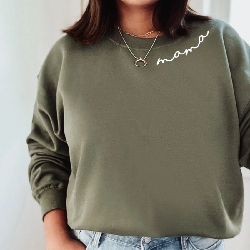 Mama Neck Slogan Crew Sweatshirt Hoodie with Ribbed Cuffs Snug Fit Comfort