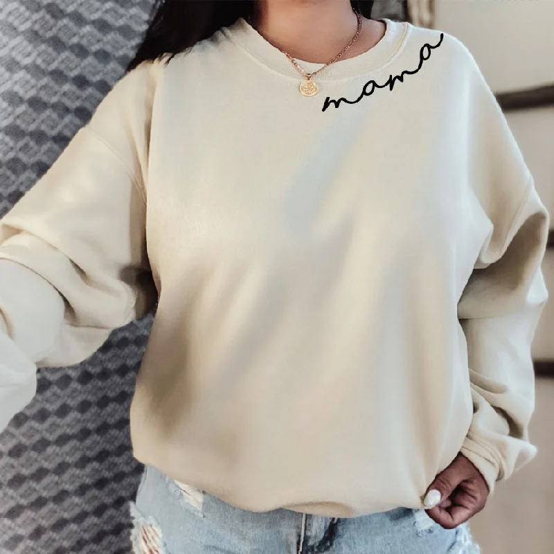 Mama Neck Slogan Crew Sweatshirt Hoodie with Half-Zip Sporty Casual