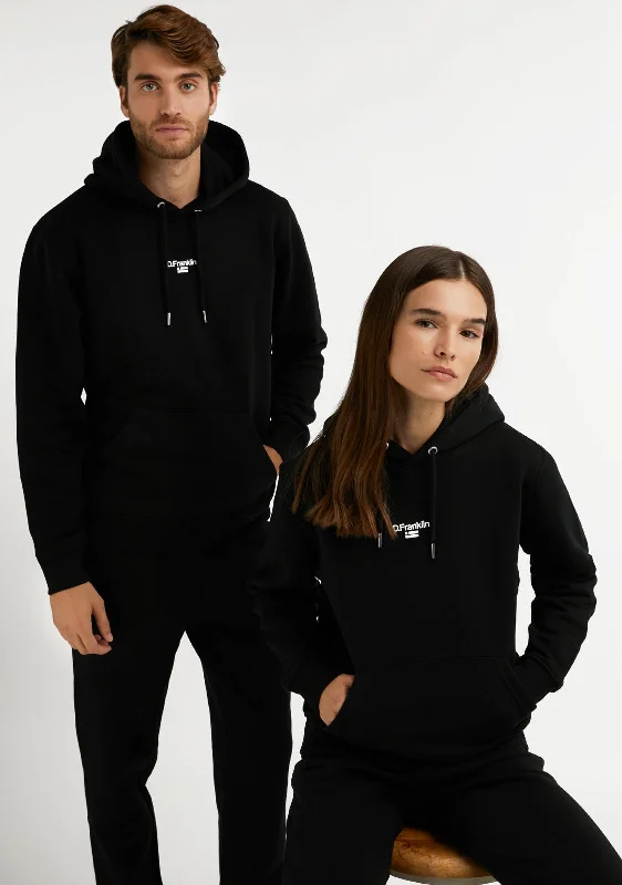 Mid Logo Hoodie Black / White Hoodie with Button Placket Classic Preppy