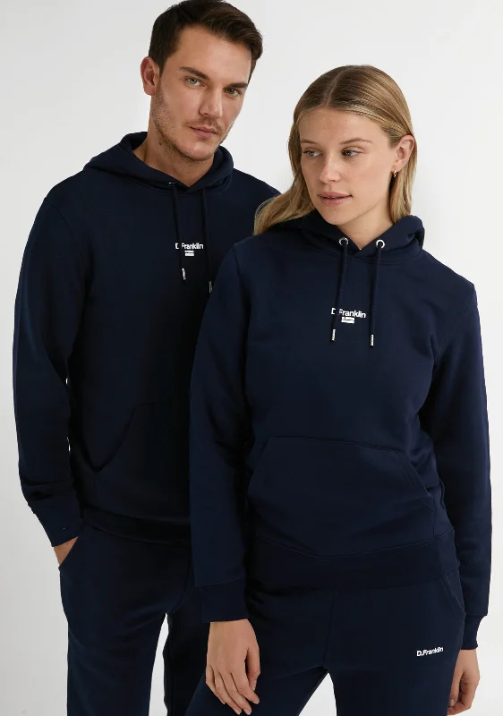Mid Logo Hoodie Navy / White Hoodie with Puffed Sleeves Voluminous Trendy