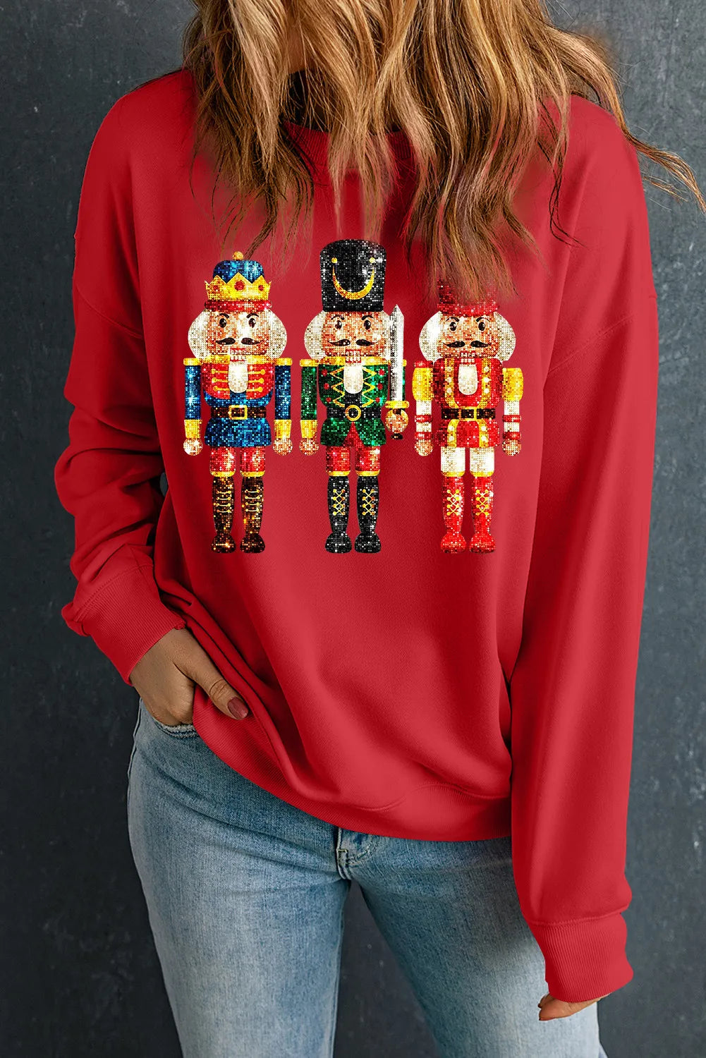 Nutcracker Round Neck Long Sleeve Sweatshirt Hoodie with Hem Lace Feminine Delicate