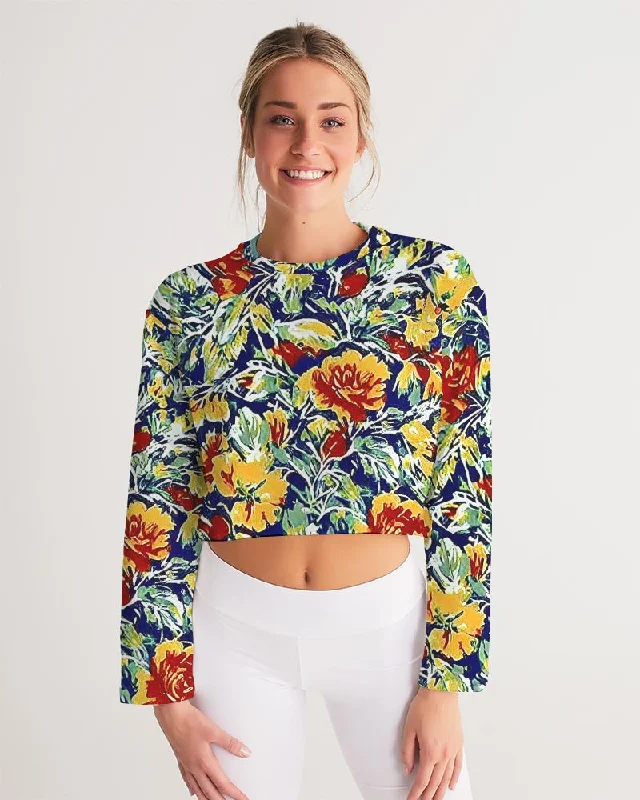Painted flower design Women's All-Over Print Cropped Sweatshirt Hoodie Jacket Zipper Layering Painted flower design Women's All-Over Print Cropped Sweatshirt Hoodie Jacket Zipper Layering