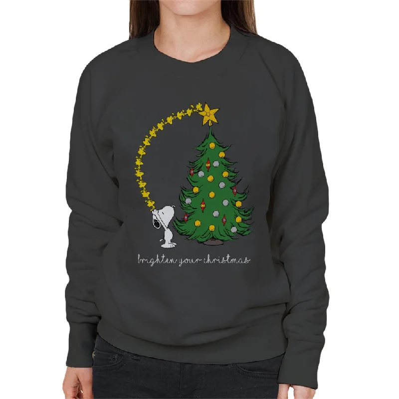 Peanuts Snoopy Woodstock Brighten Your Christmas Women's Sweatshirt Hoodie with Hem Detail Decorative Unique Peanuts Snoopy Woodstock Brighten Your Christmas Women's Sweatshirt Hoodie with Hem Detail Decorative Unique