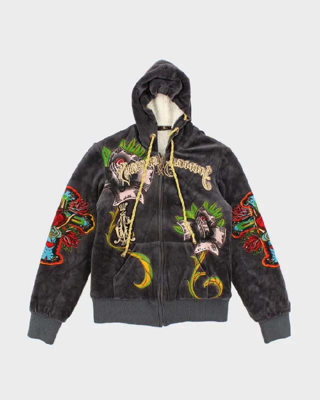 Rare Vintage 00s Christian Audigier X Ed Hardy Hoodie - S Hoodie with V-Neck Classic Versatile Rare Vintage 00s Christian Audigier X Ed Hardy Hoodie - S Hoodie with V-Neck Classic Versatile