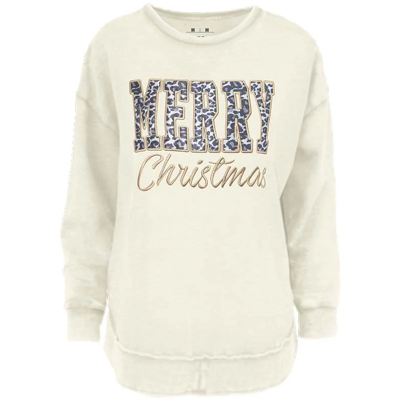 Everest Leopard Merry Christmas Cozy Fleece Sweatshirt Hoodie with Contrast Stitching Detailed Premium Everest Leopard Merry Christmas Cozy Fleece Sweatshirt Hoodie with Contrast Stitching Detailed Premium