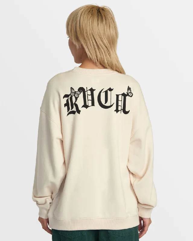 RVCA JUST FLOATIN CREW SWEATSHIRT - LATTE Hoodie with Hood Adjustable Protection
