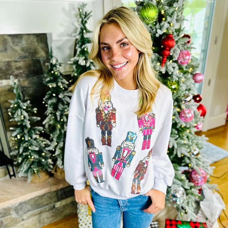 Sequin Nutcracker Crewneck Sweatshirt Hoodie with Emblem Brand Identity