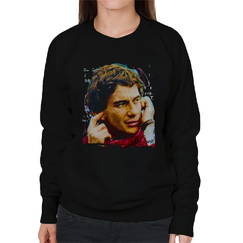 Sidney Maurer Original Portrait Of Ayrton Senna McLaren 1991 Women's Sweatshirt Hoodie with Drawstring Waist Adjustable Fitted