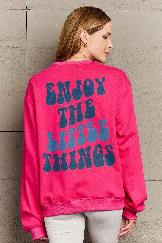 Simply Love Full Size ENJOY THE LITTLE THINGS Round Neck Sweatshirt Hoodie with Frayed Bohemian Relaxed Simply Love Full Size ENJOY THE LITTLE THINGS Round Neck Sweatshirt Hoodie with Frayed Bohemian Relaxed