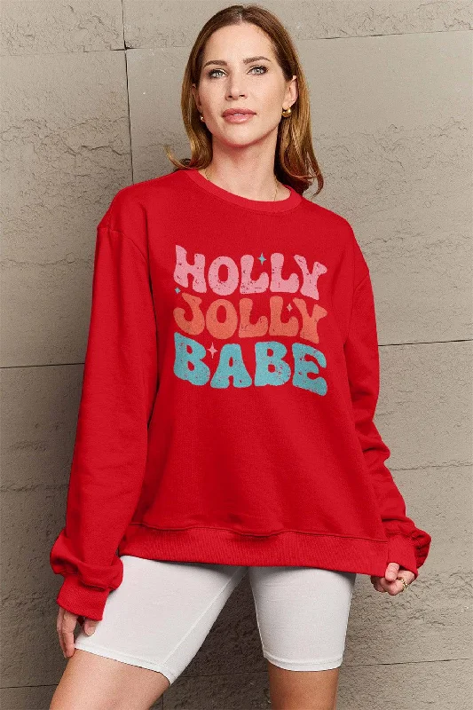 Simply Love Full Size HOLLY JOLLY BABE Long Sleeve Sweatshirt Hoodie with Drawcord Adjustable Secure Simply Love Full Size HOLLY JOLLY BABE Long Sleeve Sweatshirt Hoodie with Drawcord Adjustable Secure