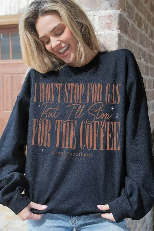 Simply Southern Stop for Coffee Sweatshirt for Women in Black | CREW-COFFEE-BLACK Hoodie with Hidden Zipper Minimalist Clean Simply Southern Stop for Coffee Sweatshirt for Women in Black | CREW-COFFEE-BLACK Hoodie with Hidden Zipper Minimalist Clean