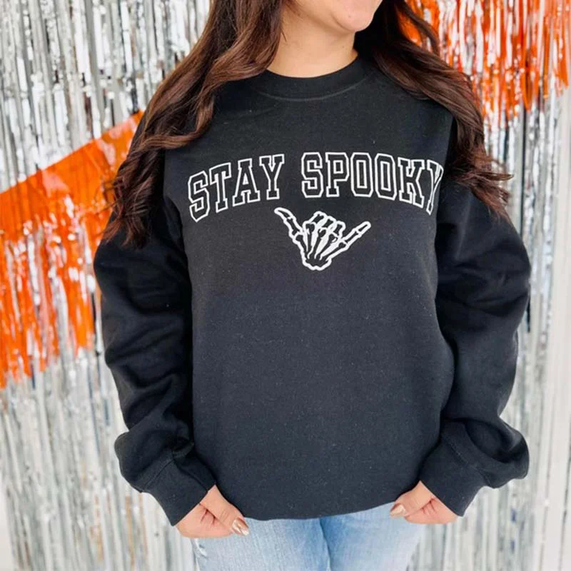 Stay Spooky Crewneck Sweatshirt Hoodie with Applique Textured Unique