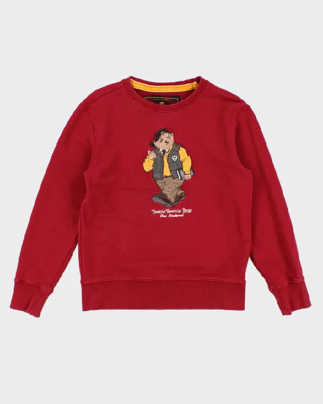 Teenie Weenie Bear Red Sweatshirt - S Hoodie with Hem Raw Edge Edgy Unfinished