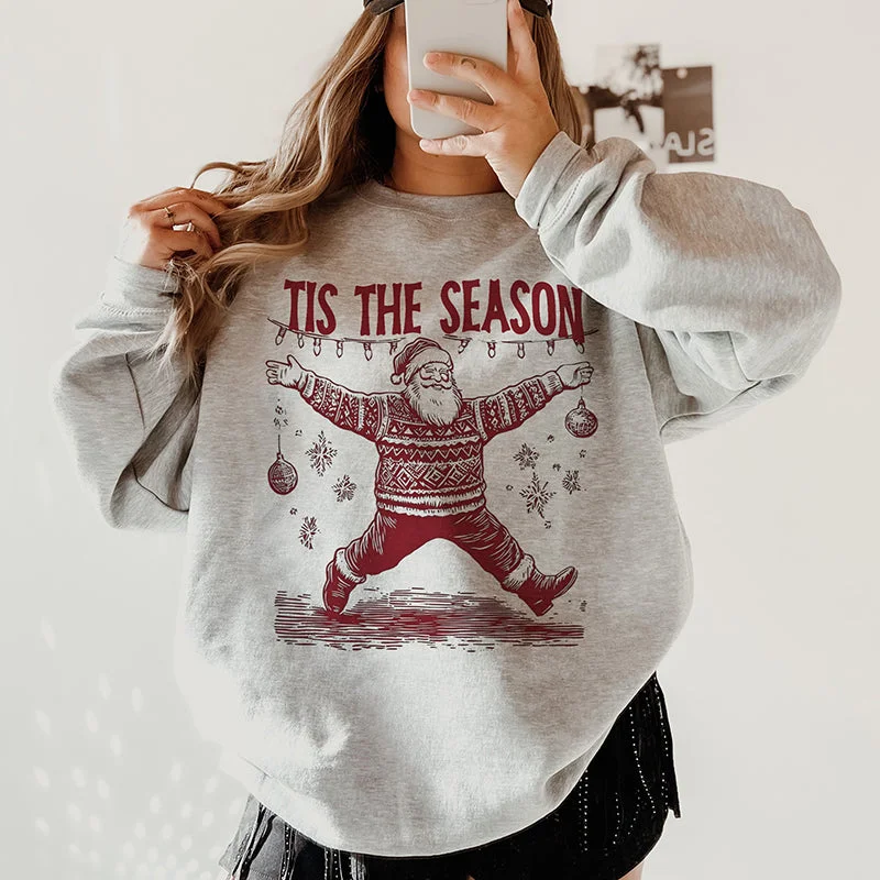 Tis The Season Santa Crewneck Sweatshirt Hoodie with Metallic Shiny Futuristic