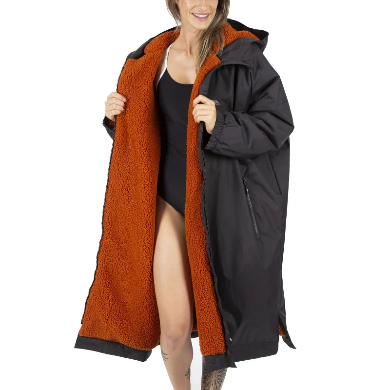 Trespass Adults Oversized Hooded Changing Robe Dry Coat - Dark Grey Hoodie with Ribbed Neckline Snug Warm Trespass Adults Oversized Hooded Changing Robe Dry Coat - Dark Grey Hoodie with Ribbed Neckline Snug Warm