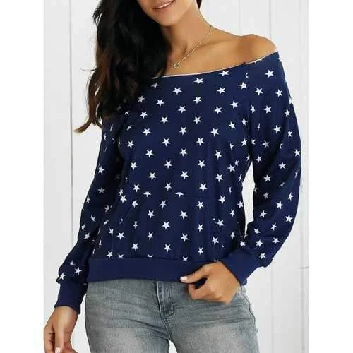 Long Sleeve Pentagram Print Sweatshirt - Deep Blue M Hoodie with Hem Elastic Stretchable Comfortable Long Sleeve Pentagram Print Sweatshirt - Deep Blue M Hoodie with Hem Elastic Stretchable Comfortable