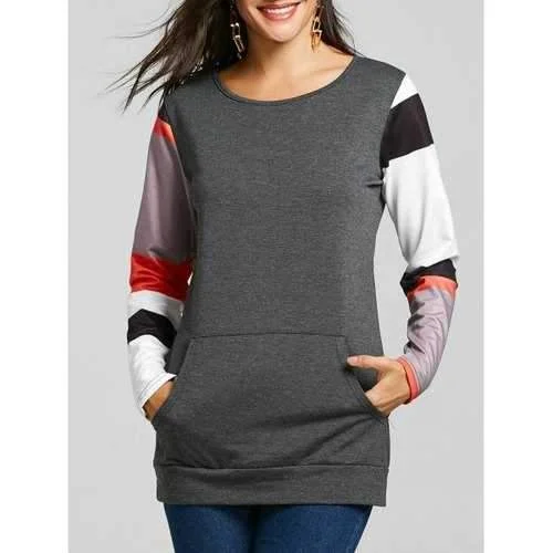 Kangaroo Pocket Color Block Sleeve Panel Sweatshirt - Deep Gray S Hoodie Crop Top Short Trendy Kangaroo Pocket Color Block Sleeve Panel Sweatshirt - Deep Gray S Hoodie Crop Top Short Trendy