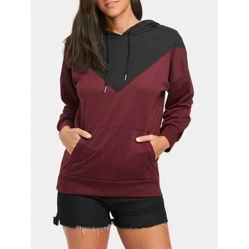 Color Block Kangaroo Pocket Drop Shoulder Hoodie - Black&red S Hoodie with Batwing Sleeves Loose Dramatic Color Block Kangaroo Pocket Drop Shoulder Hoodie - Black&red S Hoodie with Batwing Sleeves Loose Dramatic