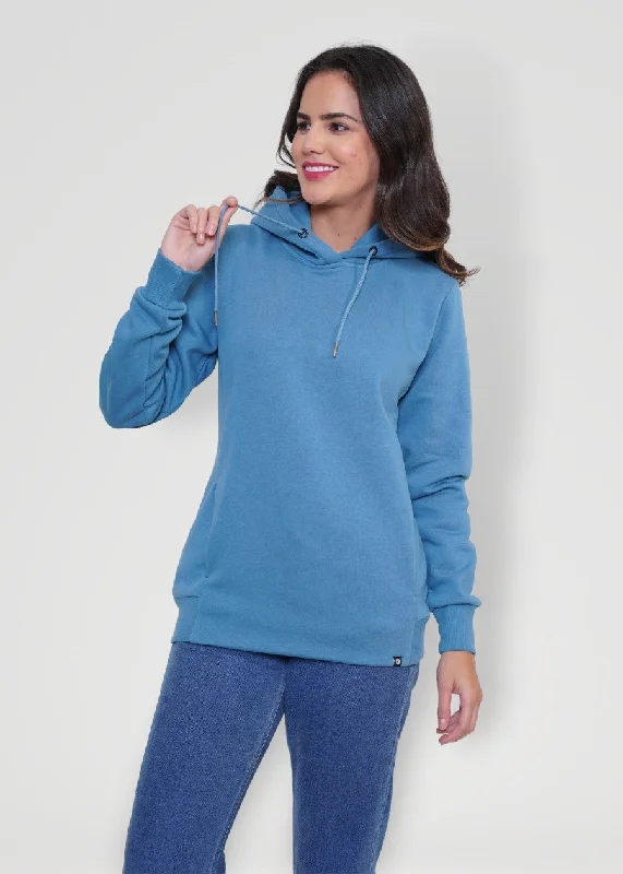 Women Fleece Hoodie Sweatshirt | Denim Blue | Pronk Hoodie with Color Block Contrast Stylish Women Fleece Hoodie Sweatshirt | Denim Blue | Pronk Hoodie with Color Block Contrast Stylish
