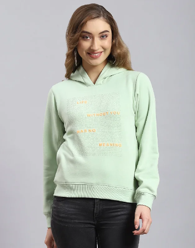 Women Green Printed Hooded Full Sleeve Sweatshirt Hoodie with Hem Lace Feminine Delicate Women Green Printed Hooded Full Sleeve Sweatshirt Hoodie with Hem Lace Feminine Delicate