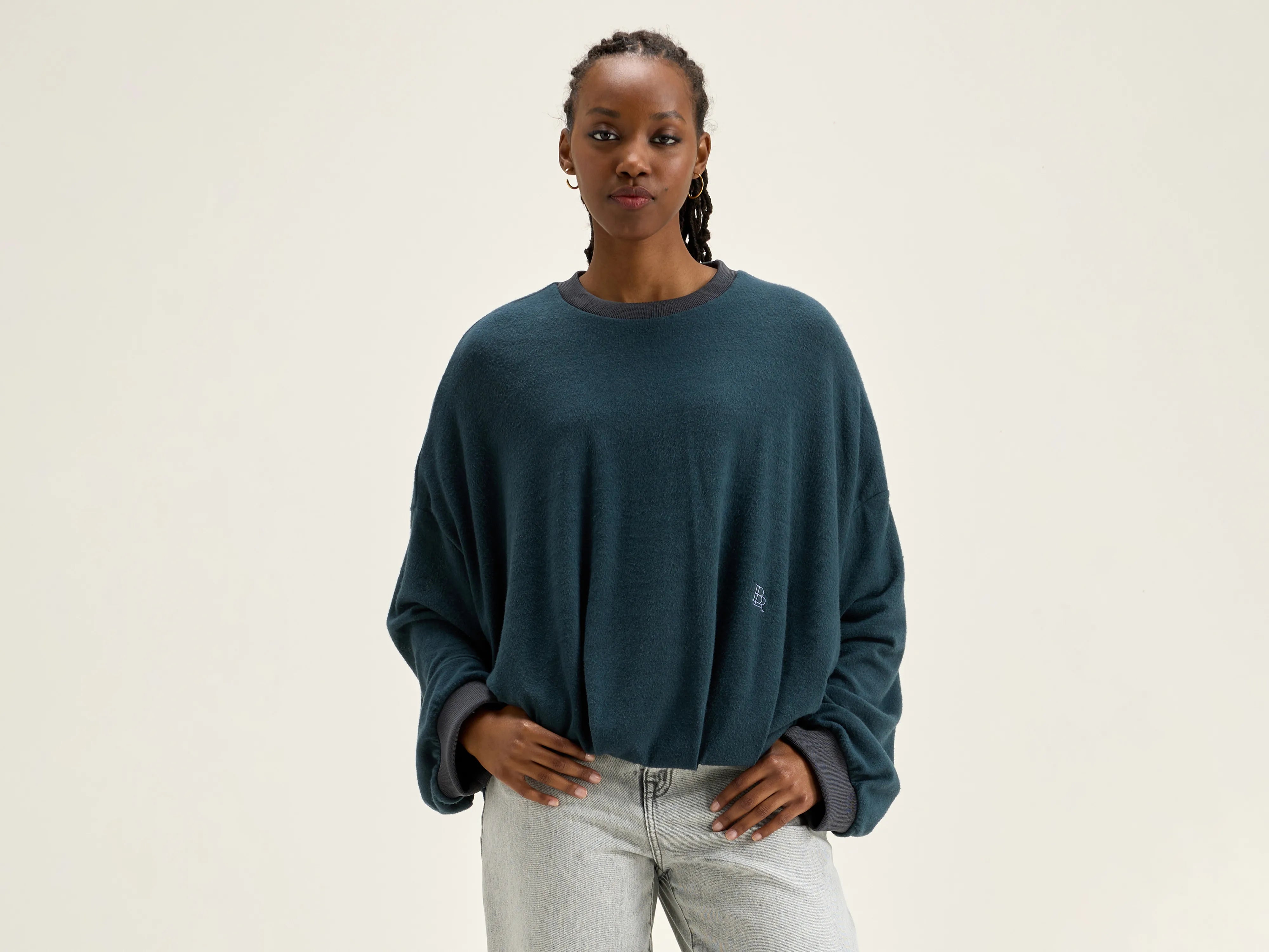 Flamo blousy sweatshirt (242 / W / ACIER) Hoodie with Elastic Waist Stretchable Comfortable Flamo blousy sweatshirt (242 / W / ACIER) Hoodie with Elastic Waist Stretchable Comfortable
