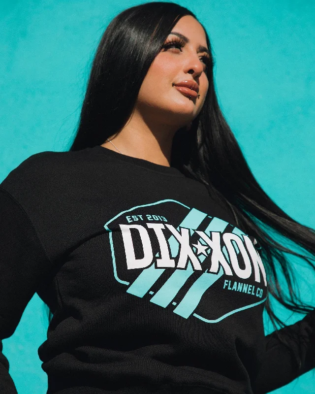 Women's Tiffany Stripes Crewneck Sweatshirt - Black Hoodie with Monochrome Minimalist Simple