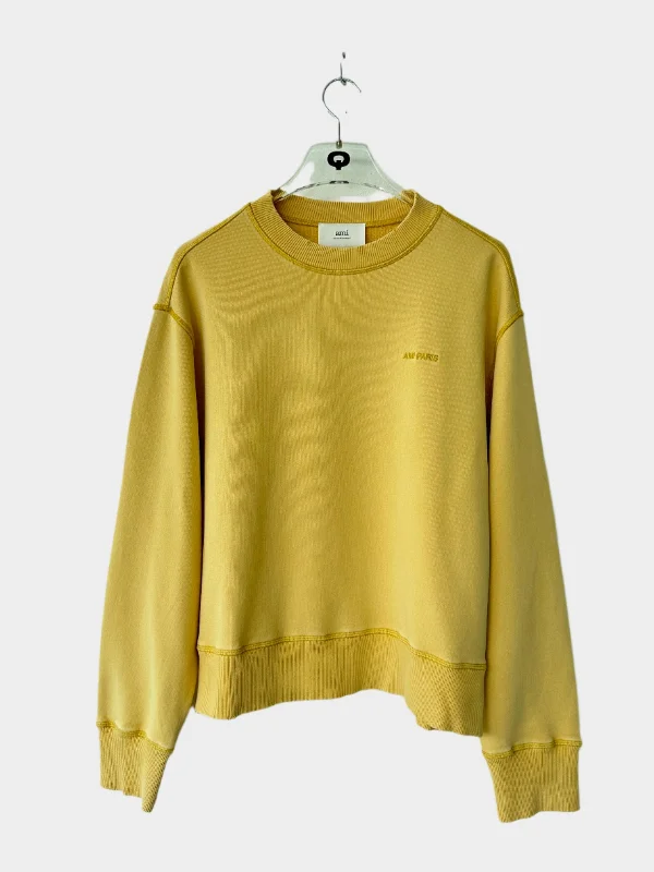 Yellow Sweatshirt Hoodie with Puffed Sleeves Voluminous Trendy