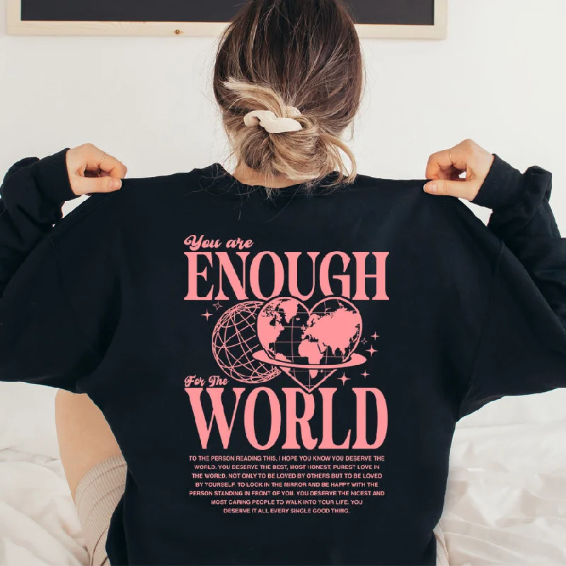 You Are Enough Back Maxi Logo Sweatshirt Hoodie with Ribbed Hem Stretchable Secure